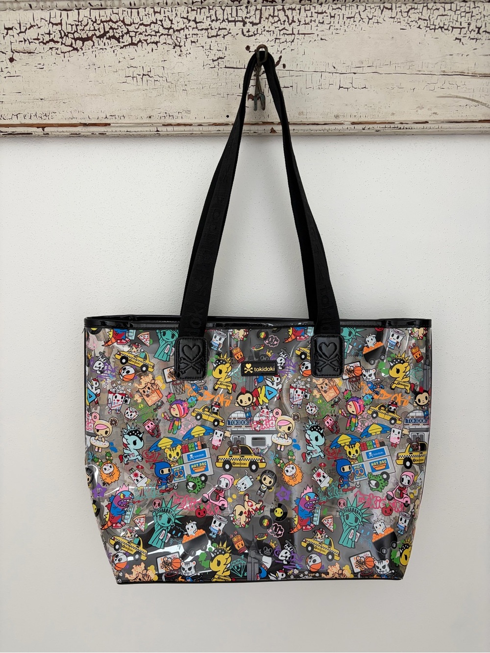 tokidoki Multicolor Character Print Clear Tote with Black Straps